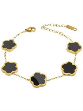 Gold Plated Stainless Steel Clover Charm Bracelet Adjustable Link